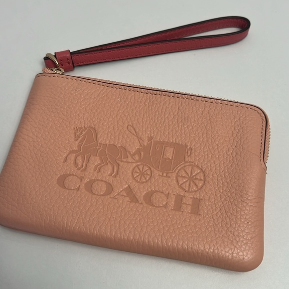 Coach Wallet Wristlet 6” x 4” peach Color with pink wristlet handle - Picture 2 of 8